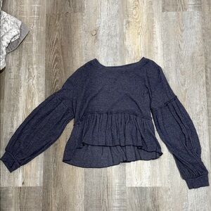 Altar'd State Navy Ruffle Peplum Waffle Knit Top